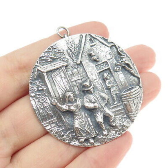 925 Sterling Silver Antique Art Deco Storyteller Oxidized...